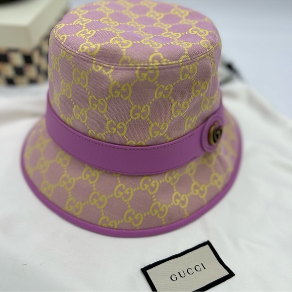 Women's Gucci GG logo leather/canvas bucket hat, size medium, made in Italy - Picture 1 of 7